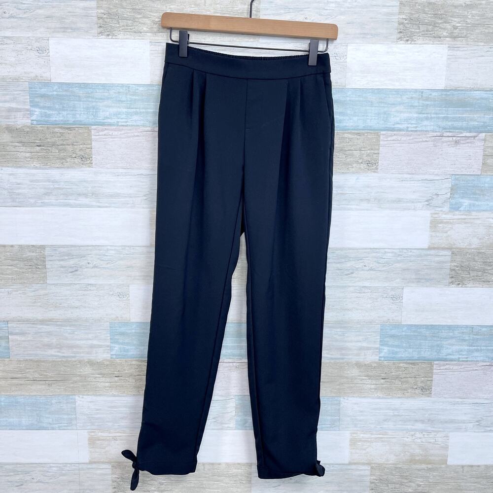 Ann Taylor Pleated Tie Hem Dress Pants Black Mid Rise Stretch Office Womens 0